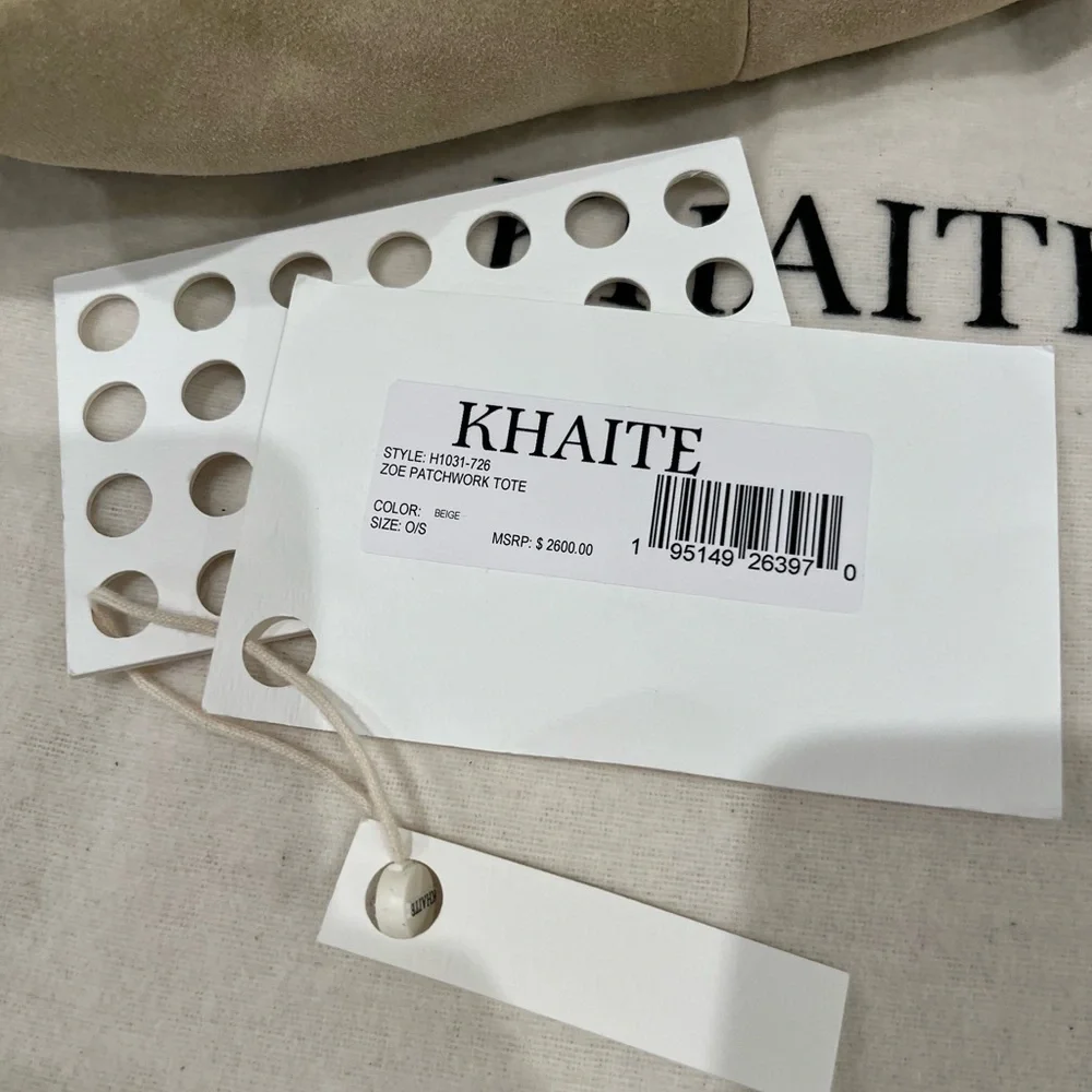 NWT KHAITE Zoe patchwork suede tote bag beige